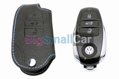 Чехол Для Ключа Volkswagen (Брелок), Кожаный, Цвет Нити Голубой bgt361 - купить Новопокровской