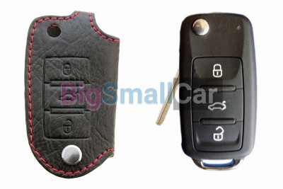 Чехол Для Ключа Volkswagen (Брелок), Кожаный, Цвет Нити Красный bgt439 - купить Новопокровской